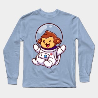 Cute Monkey Astronaut Floating Cartoon Long Sleeve T-Shirt